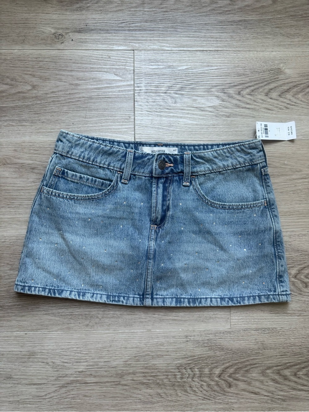 Hollister Denim Mini Skirt in Light Blue with Speckled Detail